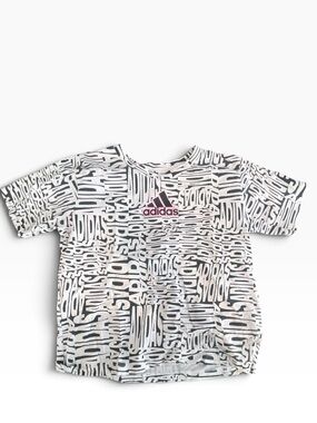 adidas White, Black & Pink Logo Allover Graphic Tee
